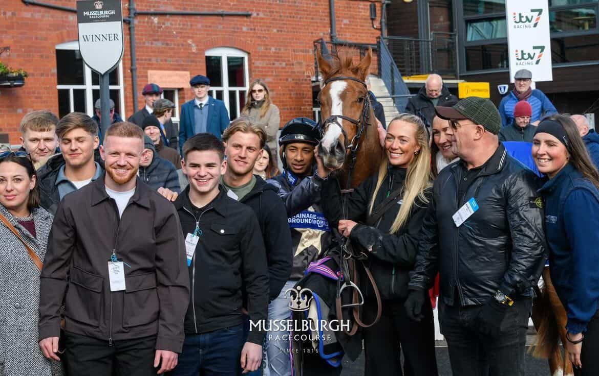 The Foal to the Finish team celebrating Adonius's Lily Agnes win at Chester